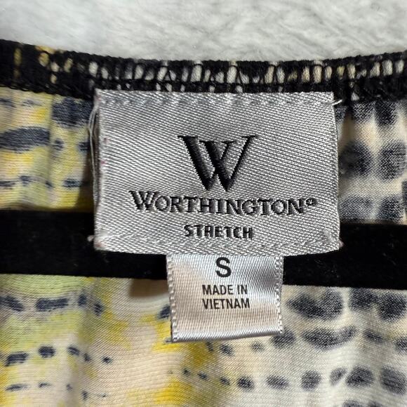 Worthington‎ S Abstract Dot Print Stretch Ruched Top Yellow Chic Y2K Girlhood - Picture 5 of 9
